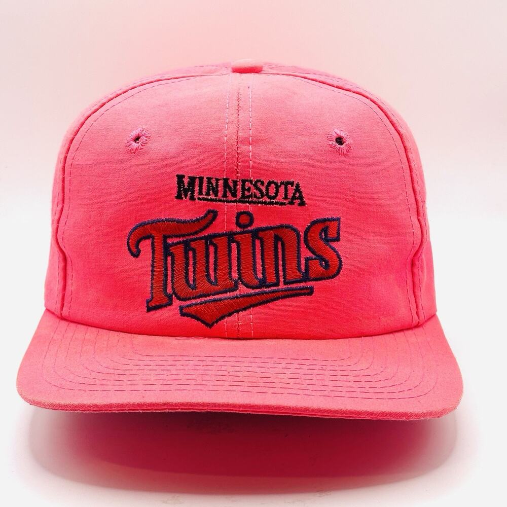 Vintage Minnesota Twins SnapBack Hat Cap Pink Script 80s 90s MLB Unisex Colorful